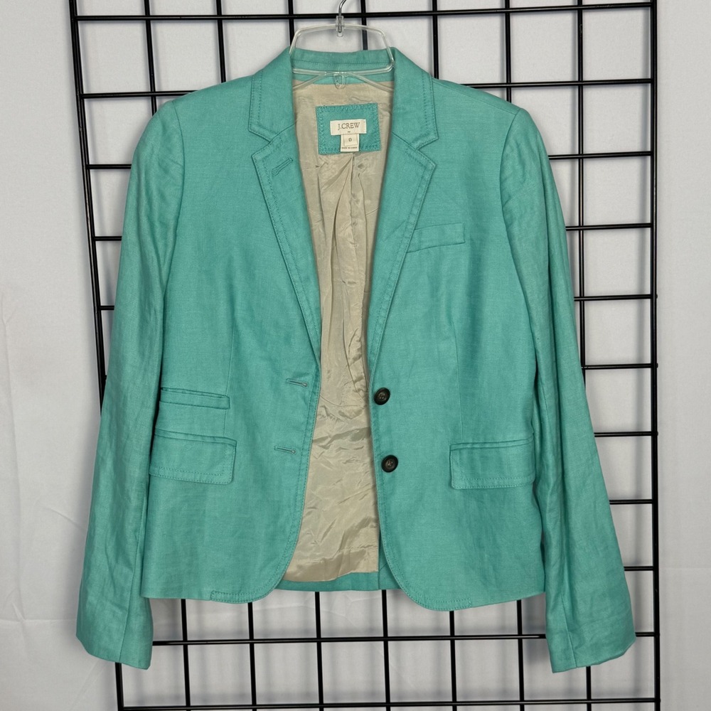 J.Crew Blazer Womens 0 Sea Green 100% Linen Two-Button Schoolboy Jacket